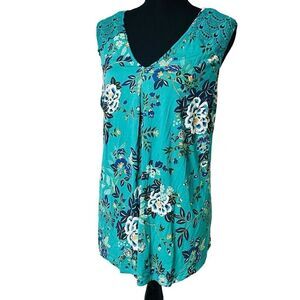 Daniel Rainn Teal Floral Crochet Lace Open Back Sleeveless Top